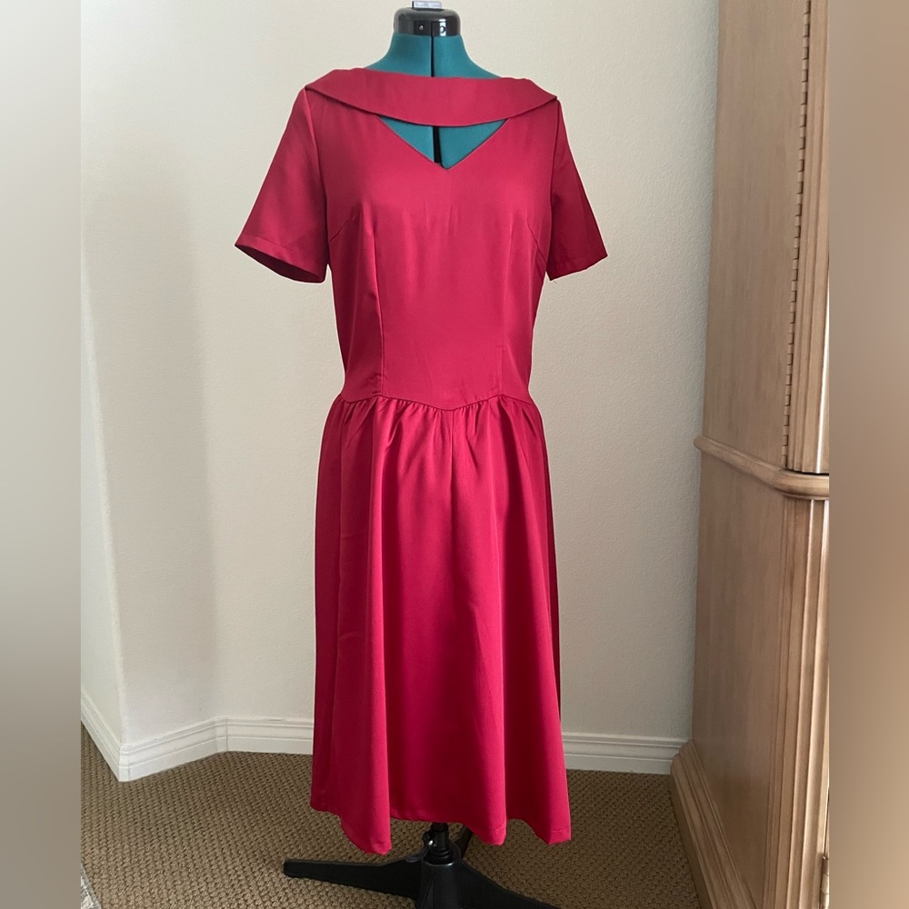 Lindy Bop Cherry Red 🍒 Drop Waist Midi Dress (professionally tailored to fit 4-6